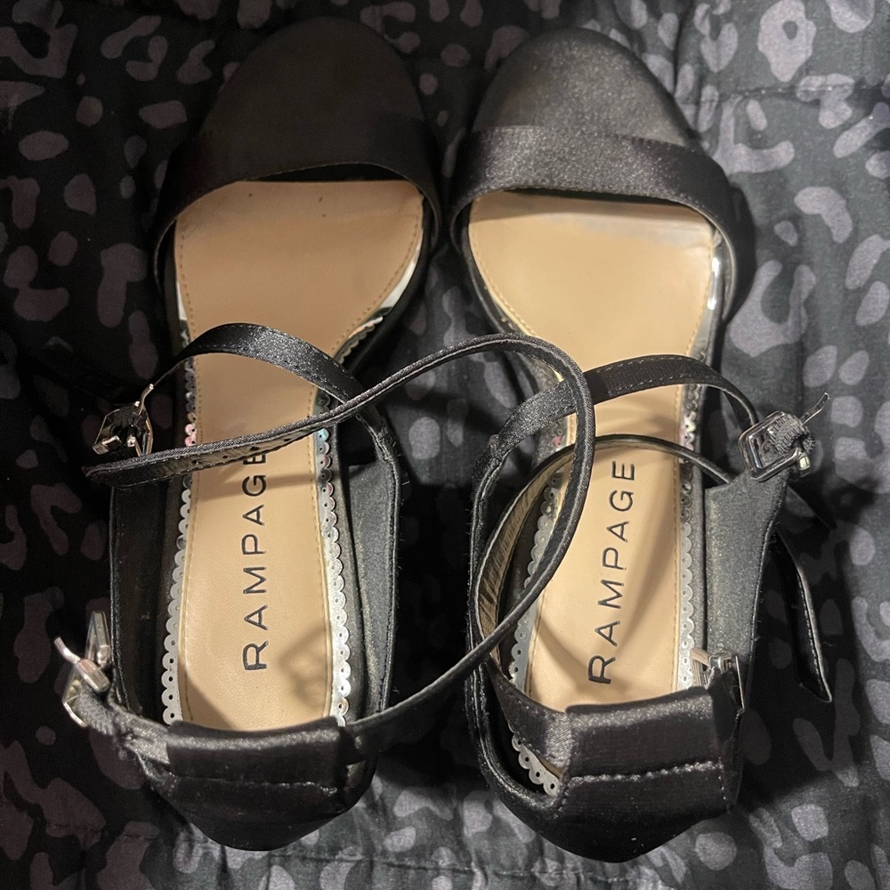 Rampage Black Satin Strappy Heels